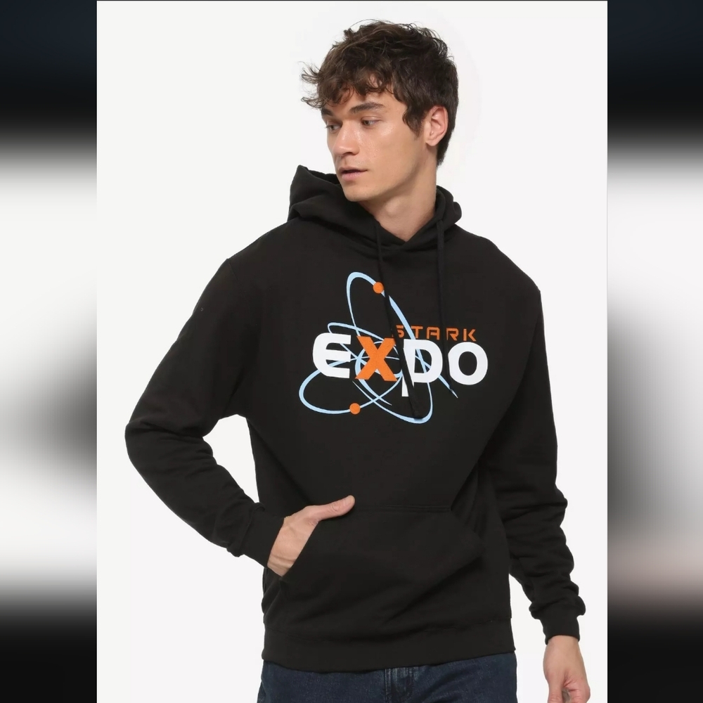 Marvel Stark Expo Iron Man Hoodie Black Unisex Styling Men's Large